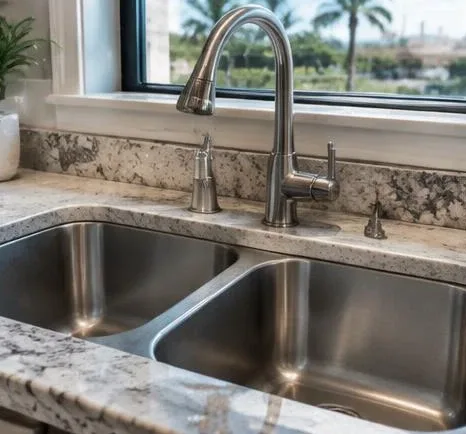 Installed bathroom faucet and sink