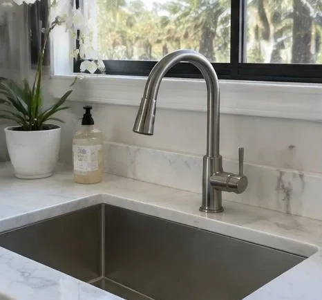 Installed bathroom faucet and sink