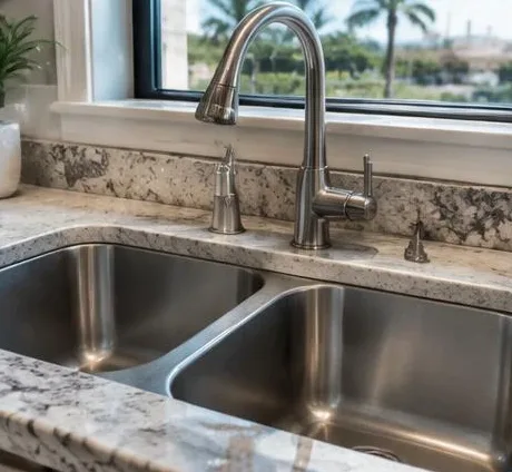 Installed bathroom faucet and sink