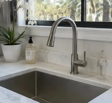 Installed bathroom faucet and sink