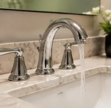 Installed bathroom faucet and sink