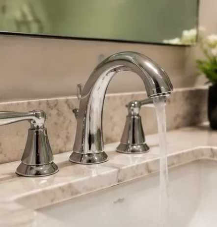 Installed bathroom faucet and sink
