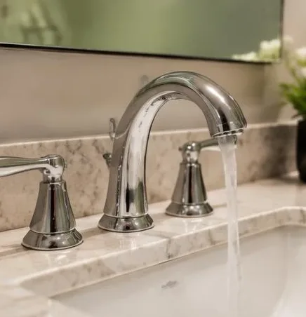 Installed bathroom faucet and sink